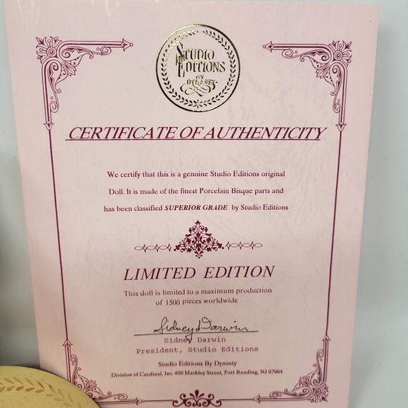Studio Editions by Dynasty Tricia Porcelain Doll Limited Edition New With COA - Picture 14 of 15